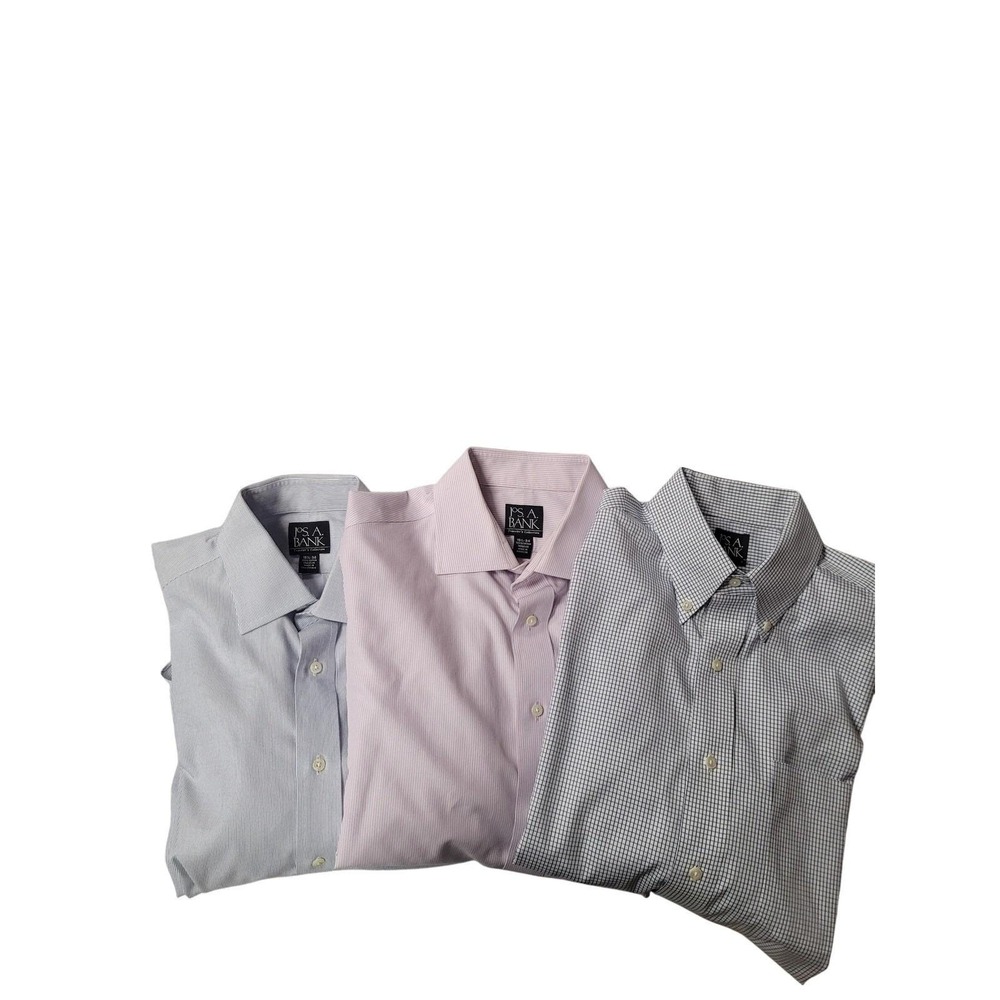 Jos A Bank Traveler Mens Shirt 15.5 34 Long Sleeve Only Blue‎ Windowpane Left